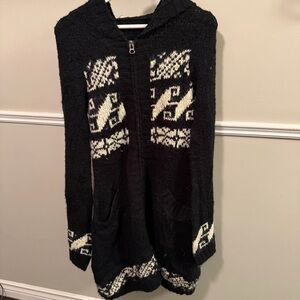 Free People Black and White Hooded Cardigan